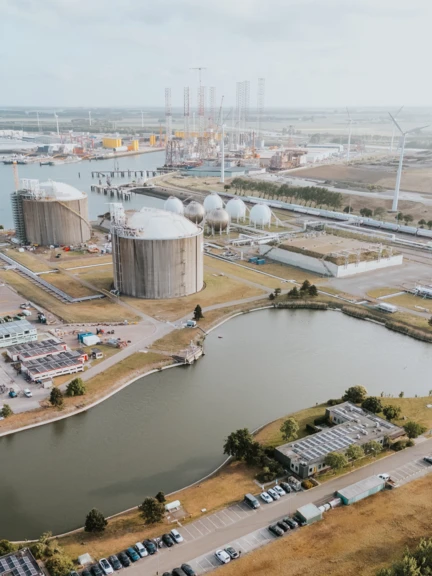 Picture of the Vopak terminal and storage tanks in the Vlissingen port area of North Sea Port.