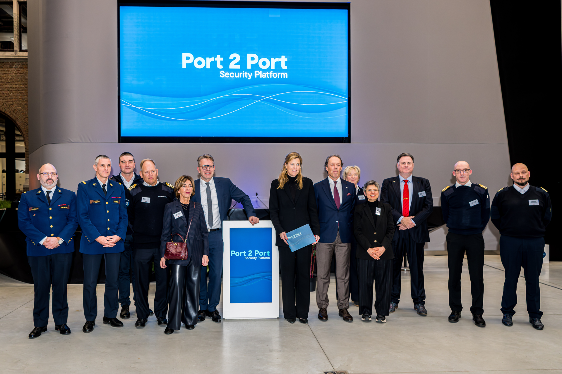 Photo of the initiators at the launch of the Port 2 Port Security Platform, a European first for integrated port security.